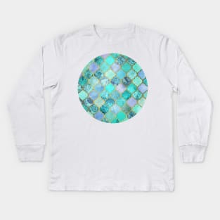 Cool Jade & Icy Mint Decorative Moroccan Tile Pattern Kids Long Sleeve T-Shirt